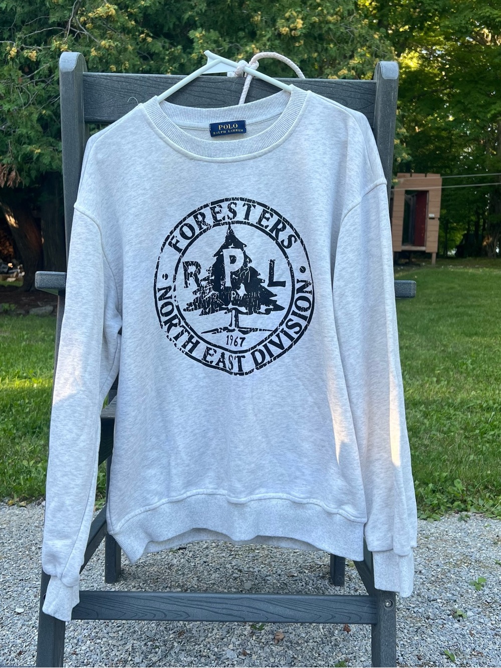Ralph Lauren Light Gray Crewneck Sweatshirt with Black 'Foresters' Graphic